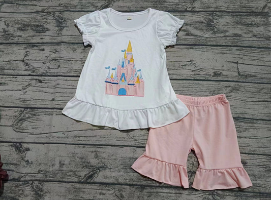 5.17 Preorder moq 5 Baby Girls Short Ruffle Sleeves Castle Tunic Peach Short Set