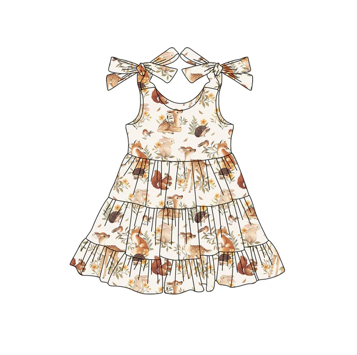 5.19 Preorder (moq 5)Baby Girls Strap Cows Rabbits Floral Farm Knee Length Dresses