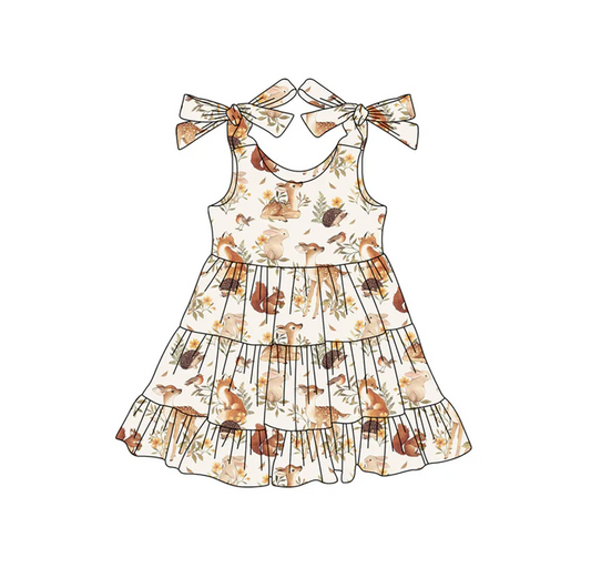 5.19 Preorder (moq 5)Baby Girls Strap Cows Rabbits Floral Farm Knee Length Dresses
