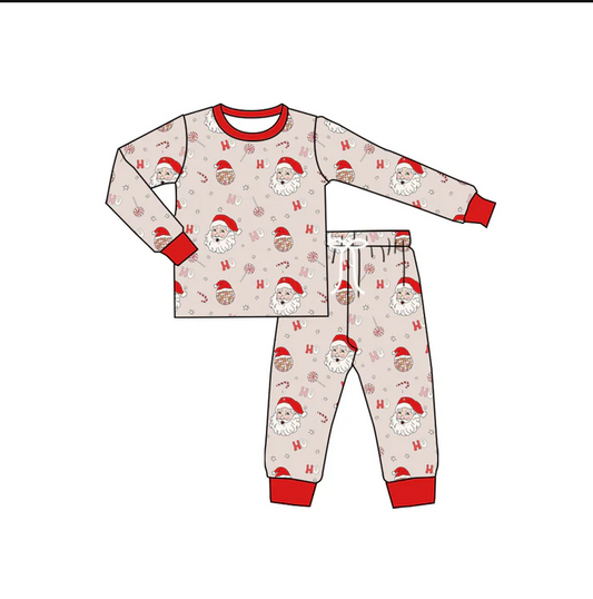 5.20 Preorder (moq 5)Baby Boys Red Long Sleeves Santa Candy Top Pant Pajamas Set