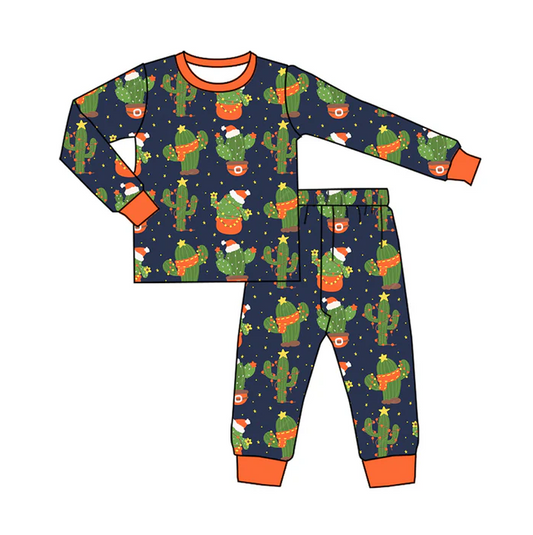 5.20 Preorder (moq 5)Baby Boys Navy Long Sleeves Cactus Hats Top Pants Pajamas Set