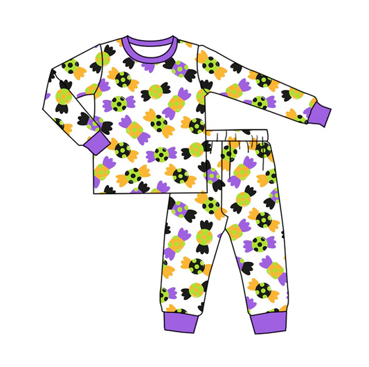 5.20Preorder (moq 5)Baby Kids Long Sleeves Purple Yellow Candy Plaid Top Pants Pajamas Set