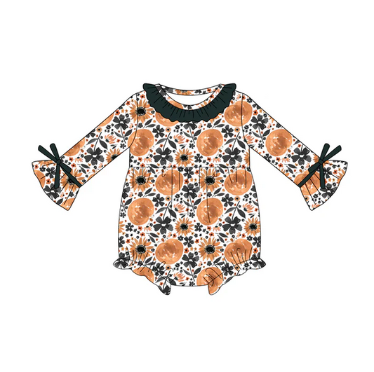 5.21 Preorder (moq 5)Baby Girls Long Sleeves Daisy Floral Pumpkins Ruffle Rompers