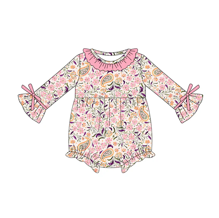 5.21 Preorder (moq 5)Baby Girls Pink Long Sleeves Floral Ruffle Rompers