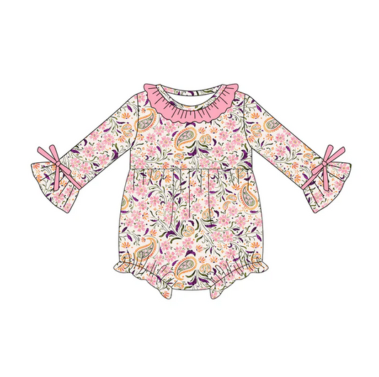 5.21 Preorder (moq 5)Baby Girls Pink Long Sleeves Floral Ruffle Rompers