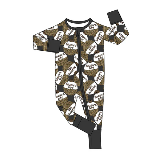 5.21 Preorder (moq 5)Baby Boys Long Sleeves Daddy's Boy Western Camo Zipper Rompers