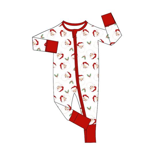 5.21 Preorder (moq 5)Baby Kids Long Sleeves Red Santa Flowers Zipper Rompers