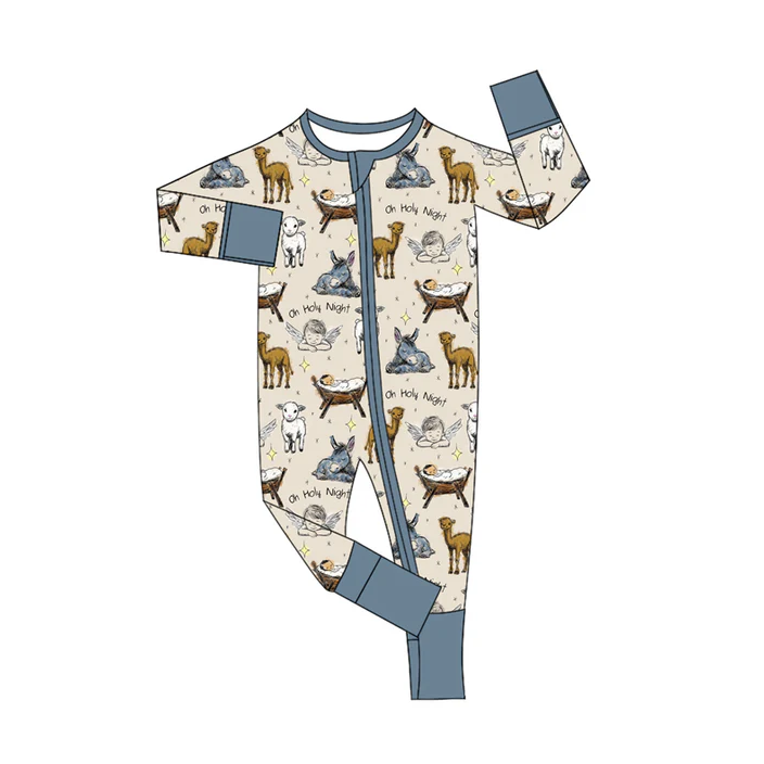 5.21 Preorder (moq 5)Baby Boys Blue Long Sleeves Ship Donkey Zipper Rompers
