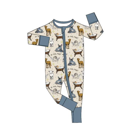 5.21 Preorder (moq 5)Baby Boys Blue Long Sleeves Ship Donkey Zipper Rompers