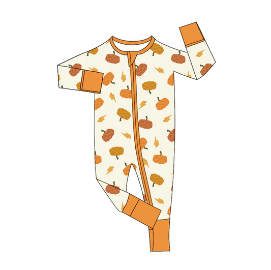5.21 Preorder (moq 5)Baby Kids Long Sleeves Lightning Pumpkins Zipper Rompers