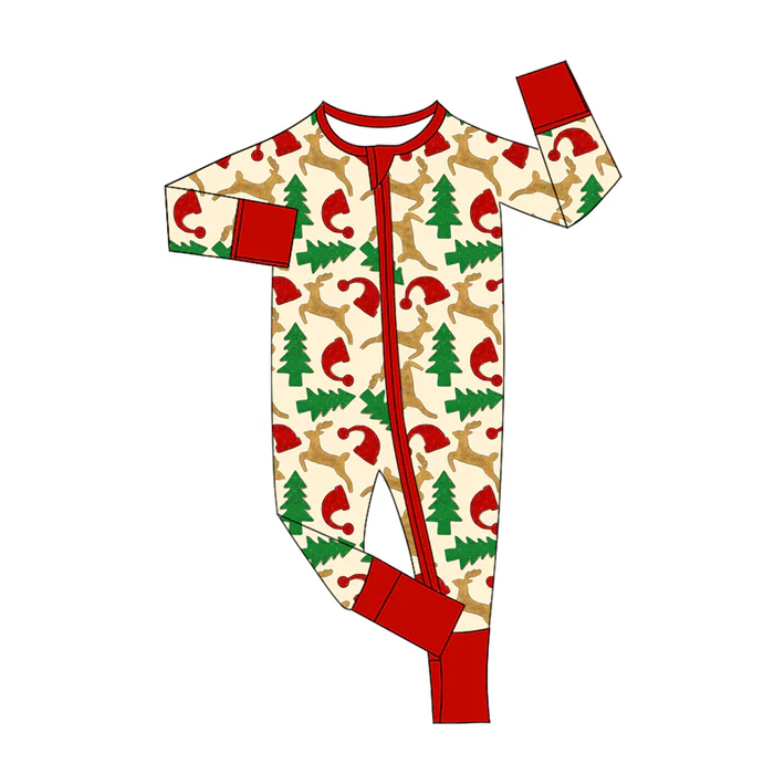 5.21 Preorder (moq 5)Baby Kids Long Sleeves Deer Trees Zipper Rompers