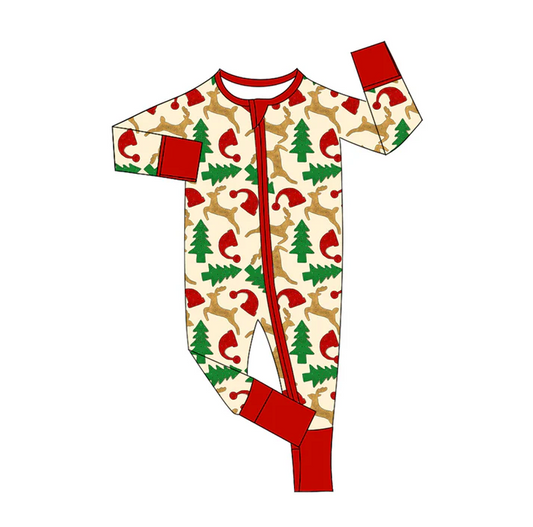 5.21 Preorder (moq 5)Baby Kids Long Sleeves Deer Trees Zipper Rompers