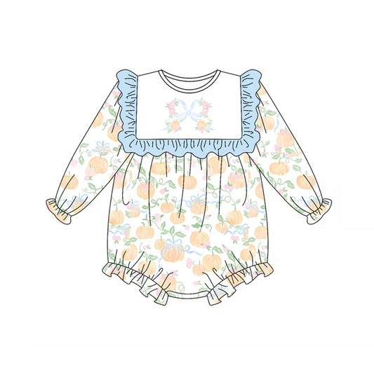 5.21 Preorder (moq 5)Baby Girls Long Sleeves Bows Pumpkins Ruffle Rompers