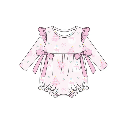 5.22 Preorder (moq 5)Baby Girls Long Sleeves Pink Bows Trees Ruffle Rompers