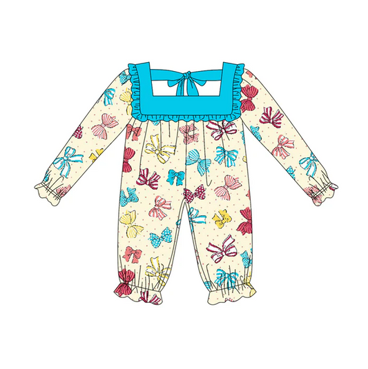 5.22 Preorder (moq 5)Baby Girls Long Ruffle Sleeves Colorful Bows Rompers
