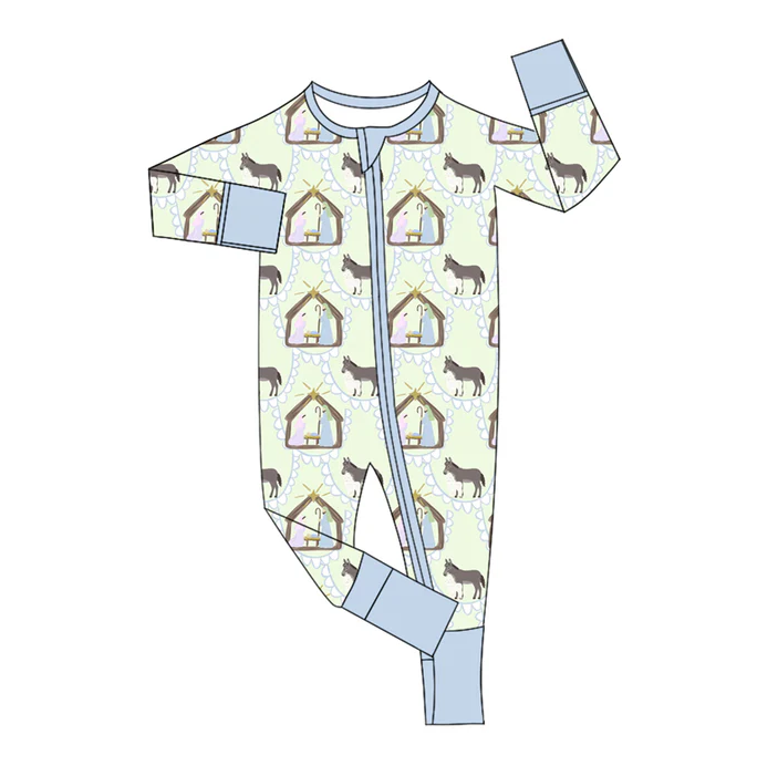 5.22 Preorder (moq 5)Baby Boys Long Sleeves Donkey Jesus Zipper Rompers
