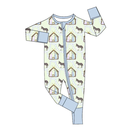 5.22 Preorder (moq 5)Baby Boys Long Sleeves Donkey Jesus Zipper Rompers