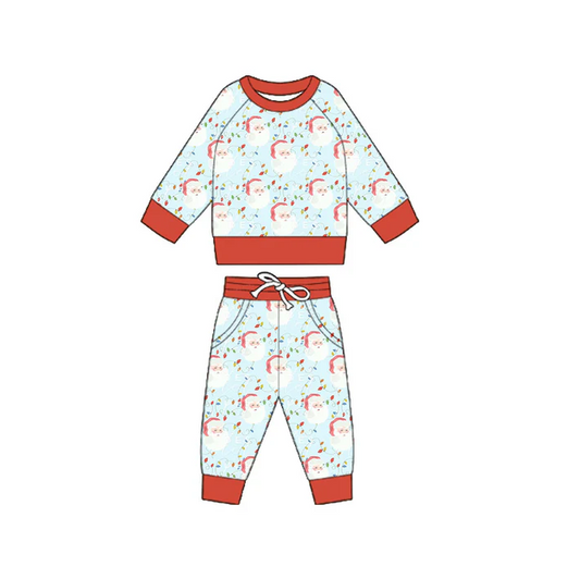 5.23 Preorder (moq 5)Baby Boys Long Sleeves Red Santa Top Pockets Pant Pajamas Set