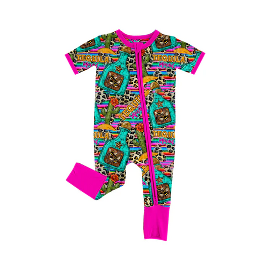 5.24 Preorder (moq 5)Baby Girls Western Pink Cactus Zipper Rompers