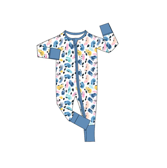 5.24 Preorder (moq 5)Baby Boys Long Sleeves Blue Leopard Zipper Rompers