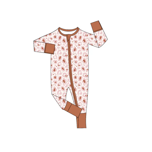 5.24 Preorder (moq 5)Baby Boys Long Sleeves Brown Leopard Zipper Rompers