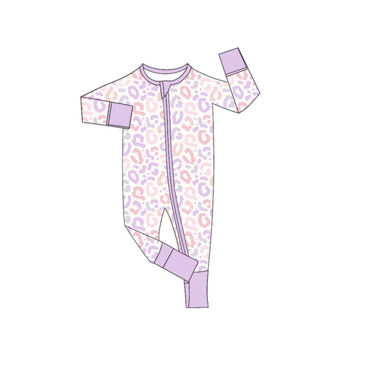 5.24 Preorder (moq 5)Baby Boys Long Sleeves Lavender Leopard Zipper Rompers