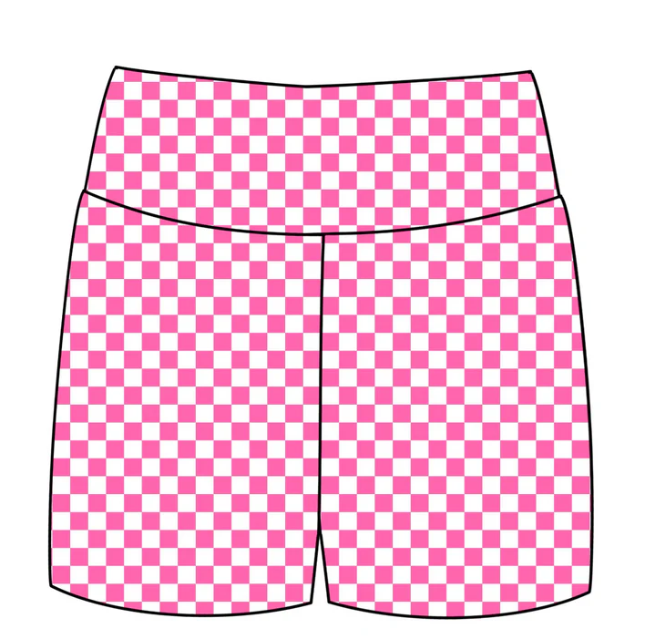 5.26 Preorder moq 5 Baby Girls Pink Checkered Biking Shorts Bottoms
