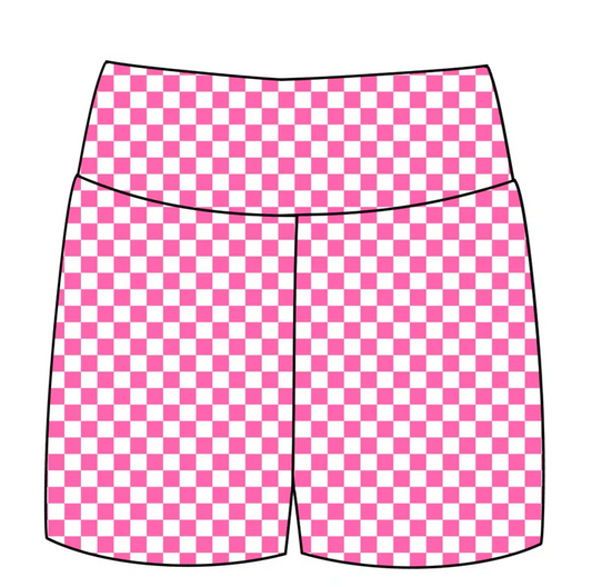 5.26 Preorder moq 5 Baby Girls Pink Checkered Biking Shorts Bottoms