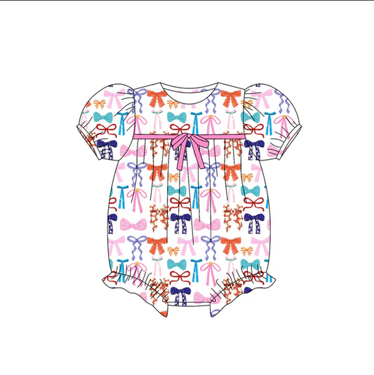 5.26 Preorder (moq 5)Baby Girls Short Ruffle Sleeves Colorful Bows Rompers