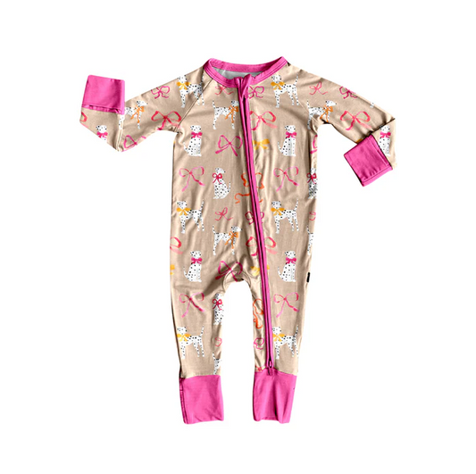 5.26 Preorder (moq 5)Baby Girls Long Sleeves Pink Bows Dogs Zipper Rompers