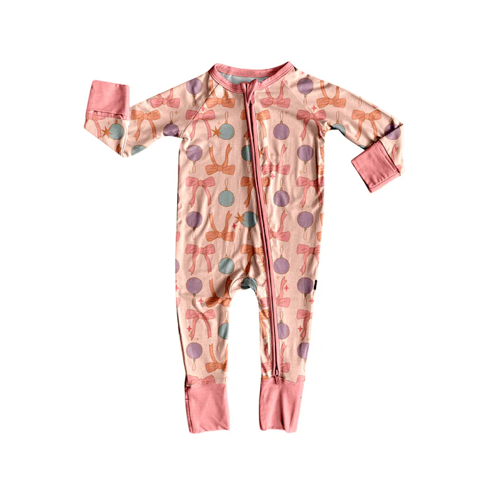5.26 Preorder (moq 5)Baby Girls Long Sleeves Lavender Deer Snowflake Zipper Rompers