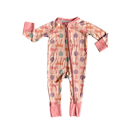 5.26 Preorder (moq 5)Baby Girls Long Sleeves Lavender Deer Snowflake Zipper Rompers