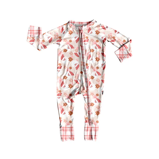 5.26 Preorder (moq 5)Baby Girls Long Sleeves Peach Santa Flowers Zipper Rompers