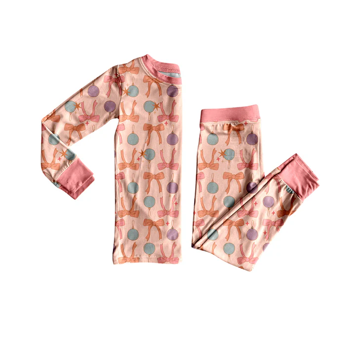 5.26 Preorder (moq 5)Baby Girls Long Sleeves Pink Lights Plaid Top Pant Pajamas Set