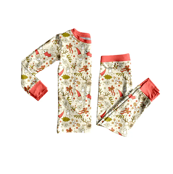 5.26 Preorder (moq 5)Baby Girls Long Sleeves Santa Gingerbread Top Pant Pajamas Set