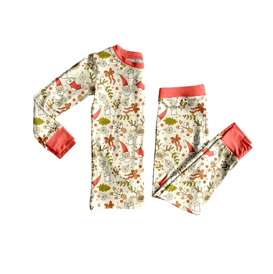5.26 Preorder (moq 5)Baby Girls Long Sleeves Santa Gingerbread Top Pant Pajamas Set