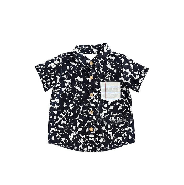 5.27 Preorder moq 5 Baby Boys Short Sleeves Back To School Black Pocket Button Shirts Tops
