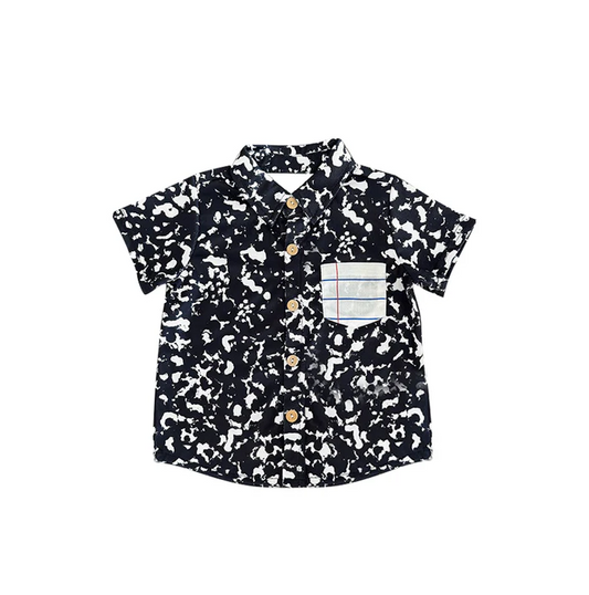 5.27 Preorder moq 5 Baby Boys Short Sleeves Back To School Black Pocket Button Shirts Tops