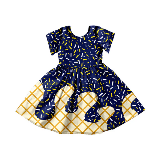 5.27 Preorder moq 5 Baby Girls Navy Ice Cream Drips Sprinkles Knee Length Dresses