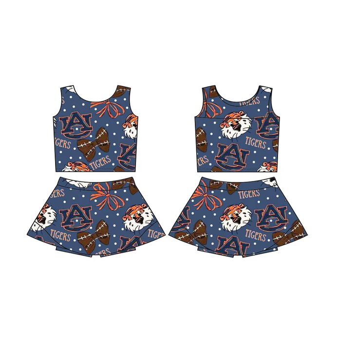 5.27 Preorder (moq 5)Baby Girls AU Tiger Bows Team Sleeveless Top Skorts Sets