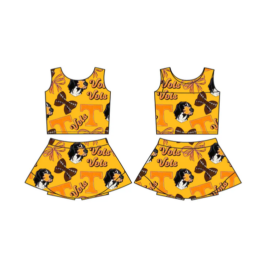 5.27 Preorder (moq 5)Baby Girls T Vols Team Sleeveless Top Skorts Sets