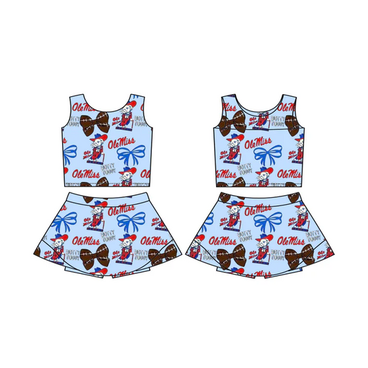 5.27 Preorder (moq 5)Baby Girls Ole Miss Team Sleeveless Top Skorts Sets