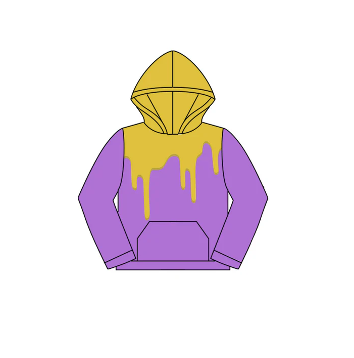 5.27 Preorder (moq 5)Baby Kids Yellow Drips Purple Team Hooded Tops