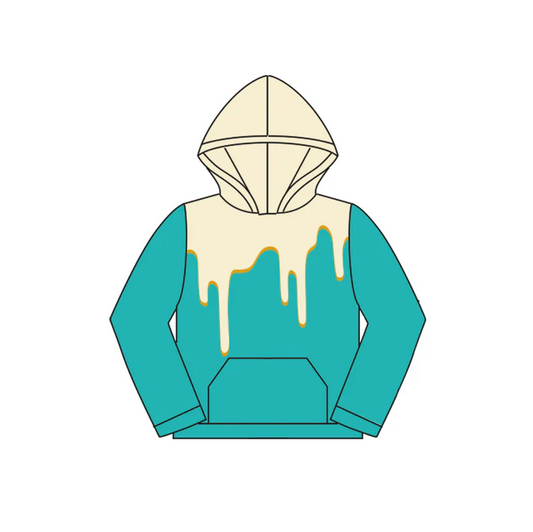 5.27 Preorder (moq 5)Baby Kids White Drips Green Team Hooded Tops
