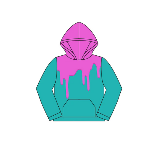5.27 Preorder (moq 5)Baby Girls Pink Drips Green Team Hooded Tops