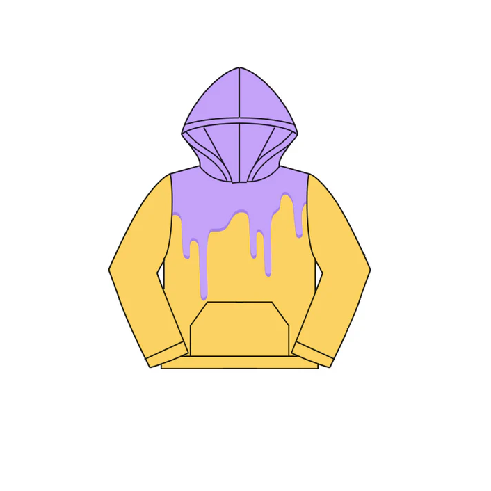5.27 Preorder (moq 5)Baby Girls Lavender Drips Yellow Team Hooded Tops