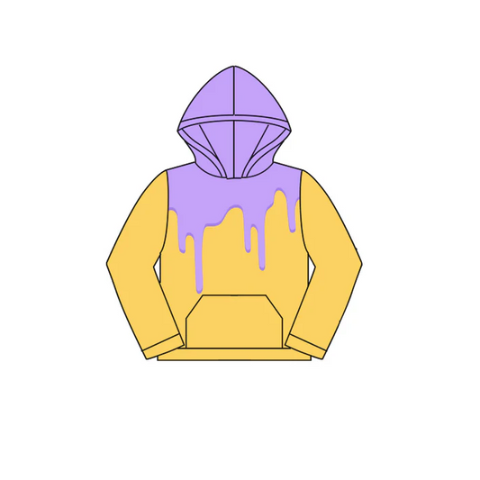 5.27 Preorder (moq 5)Baby Girls Lavender Drips Yellow Team Hooded Tops