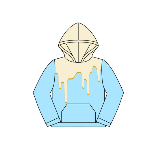 5.27 Preorder (moq 5)Baby Girls White Drips Blue Team Hooded Tops