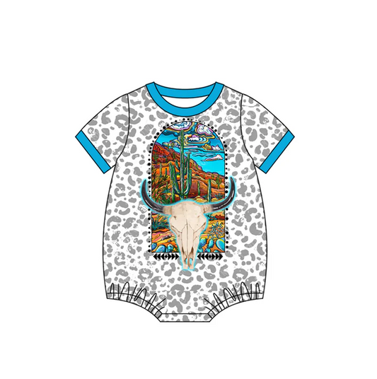 5.29 Preorder (moq 5)Baby Infant Western Leopard Cow Skull Short Sleeve Rompers