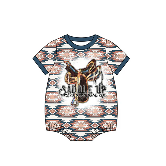 5.29 Preorder (moq 5)Baby Infant Western Aztec Saddle Up Short Sleeve Rompers